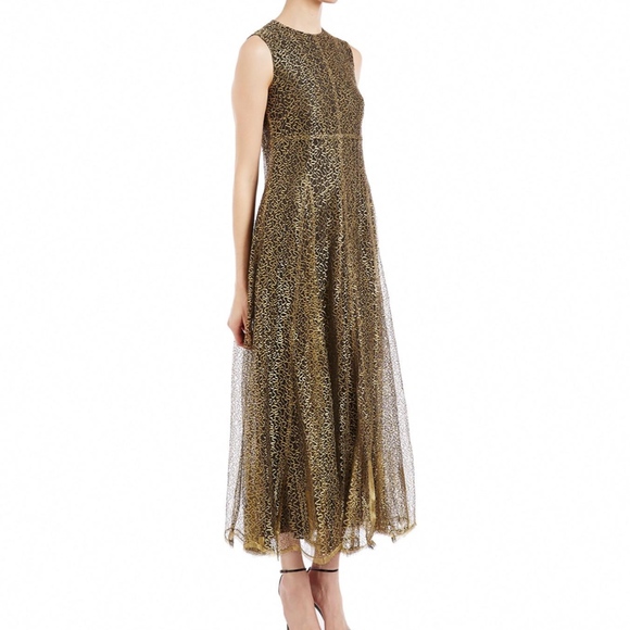 Valentino Ruffled Silk-Chiffon Lace Dress Neutral - Picture 2 of 8